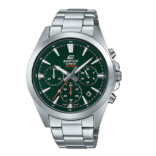 Edifice men analog watch, green dial with silver stainless steel band, model GS-EFV-630D-3AVUDF, Bahrain