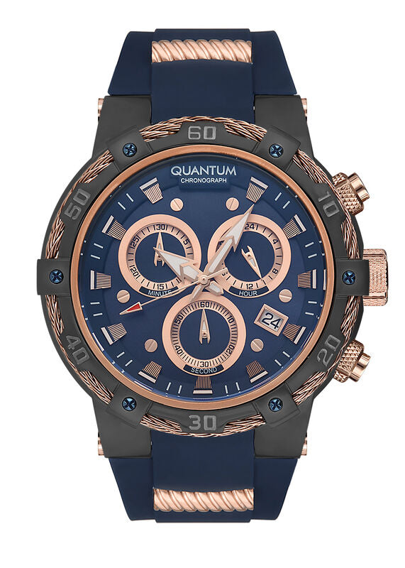 Quantum Men's Chronograph Watch Analog Watch Analog Blue Dial with Blue Silicone Band, HNG688.090