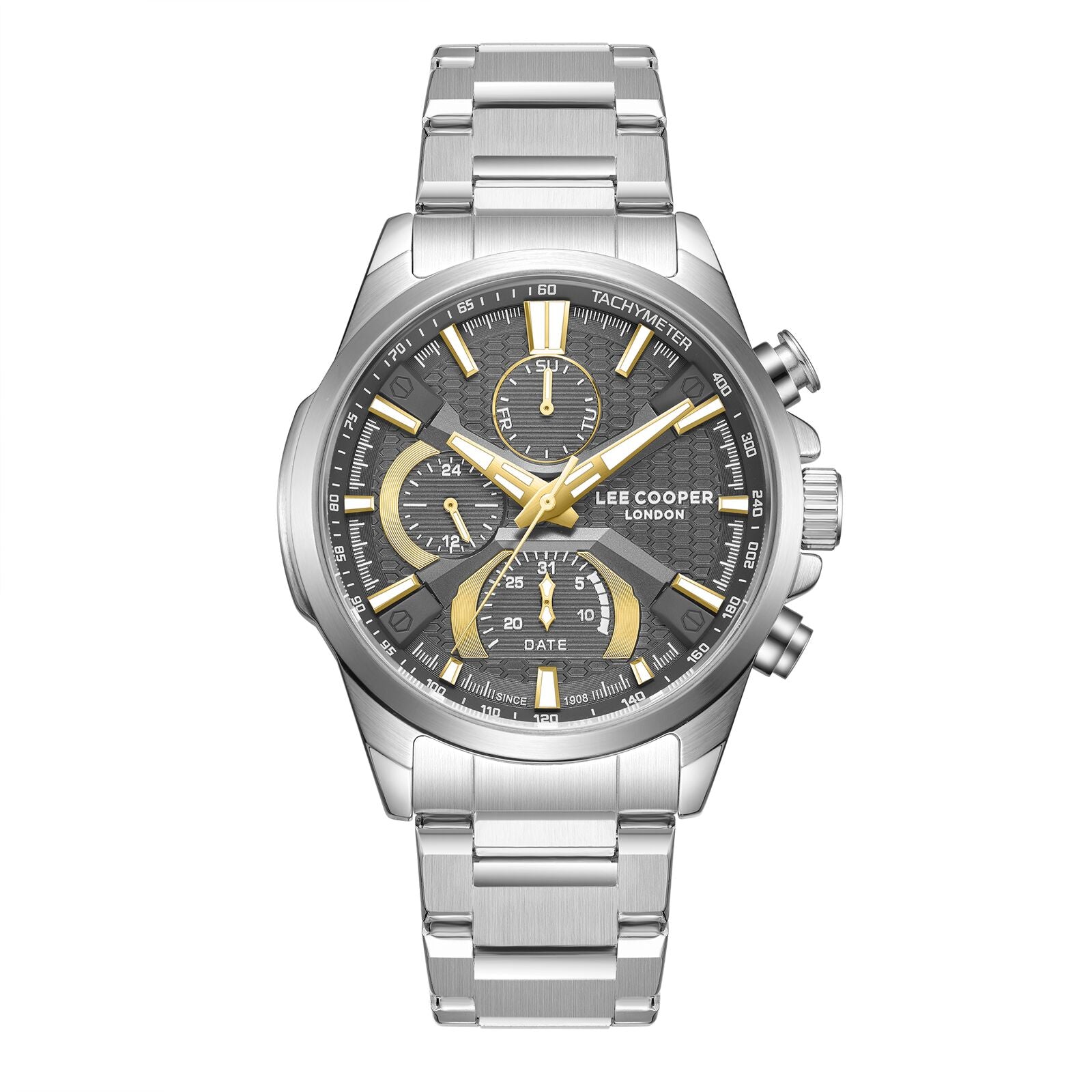 Lee Cooper Men's Watch Analog Gray Dial with Silver Stainless Steel Band, LC08166.360