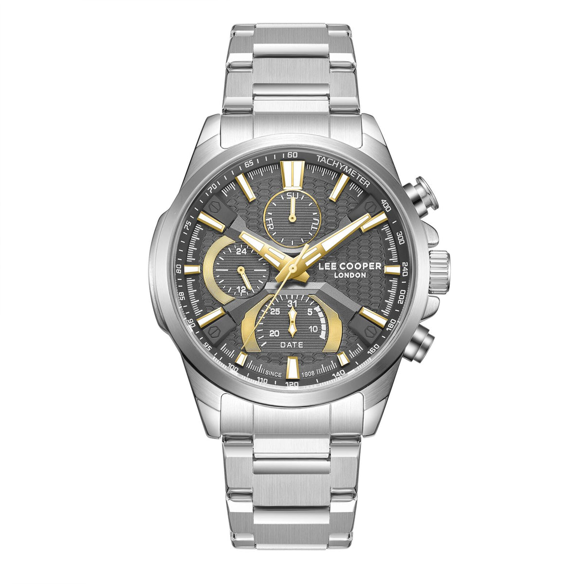 Lee Cooper Men's Watch Analog Gray Dial with Silver Stainless Steel Band, LC08166.360