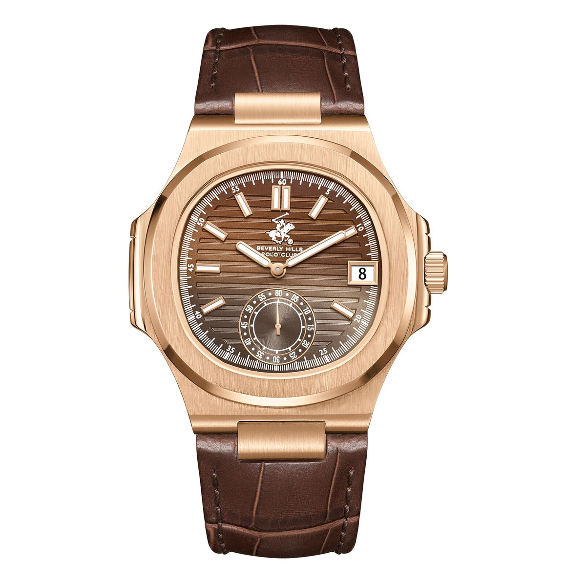 Beverly Hills Polo Club Men's Watch Analog Brown Dial with Brown Leather Strap,  BP3792X.444