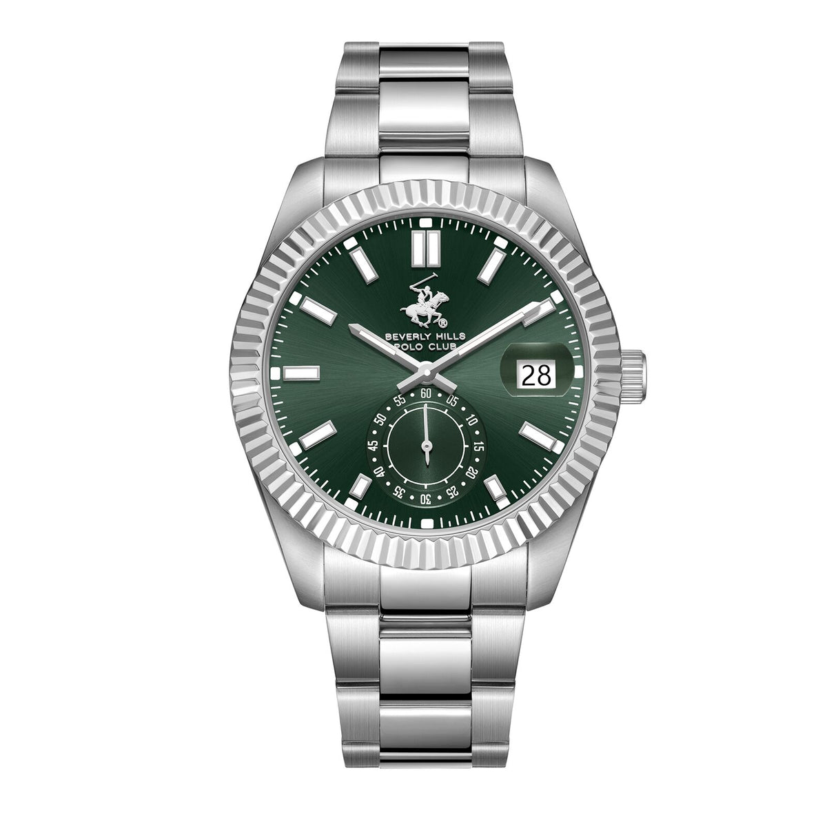 Beverly Hills Polo Club Men's Watch Analog Green Dial With Silver Stainless Steel Band, BP3652X.370