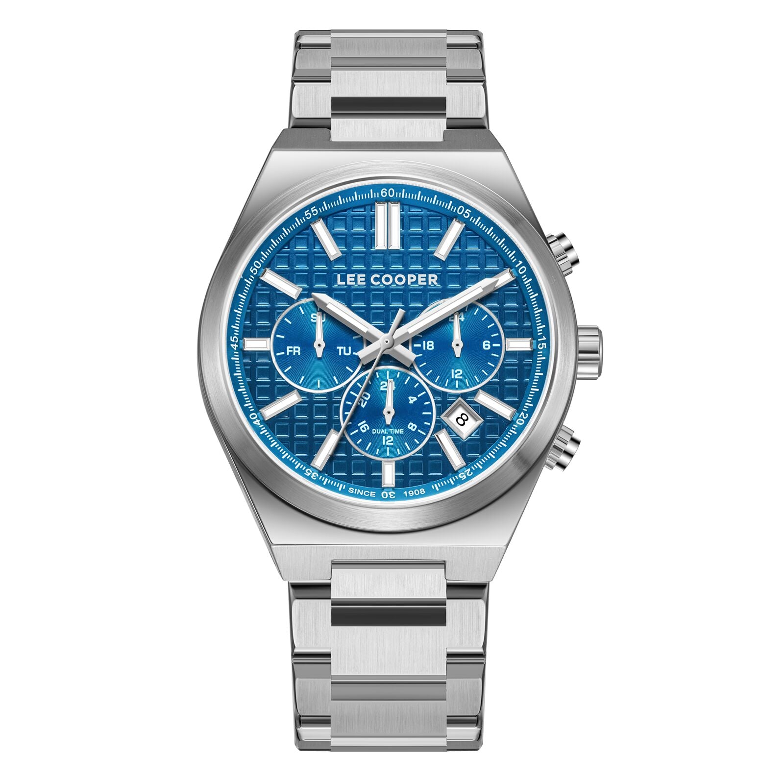Lee Cooper Men's Watch Analog Blue Dial with Silver Stainless Steel Band, LC08084.390