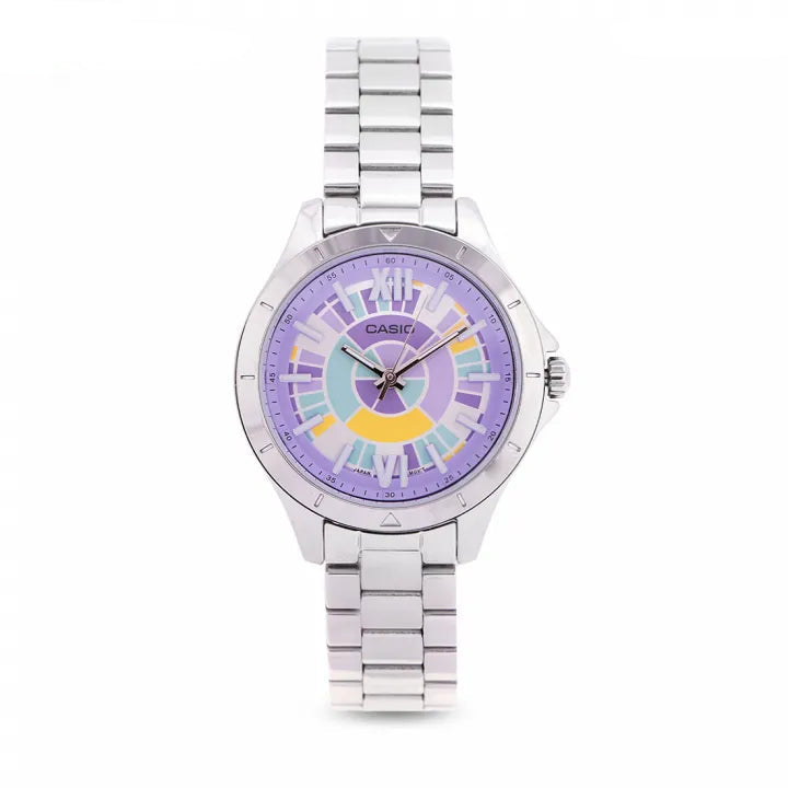 Casio, Women's Watch Fashion Collection Analog, Purple Dial Silver Stainless Band, LTP-E129D-6ADF product image