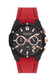 Quantum Men's Choronograph Watch Analog Black Dial with Red Silicone Band, HNG905.658