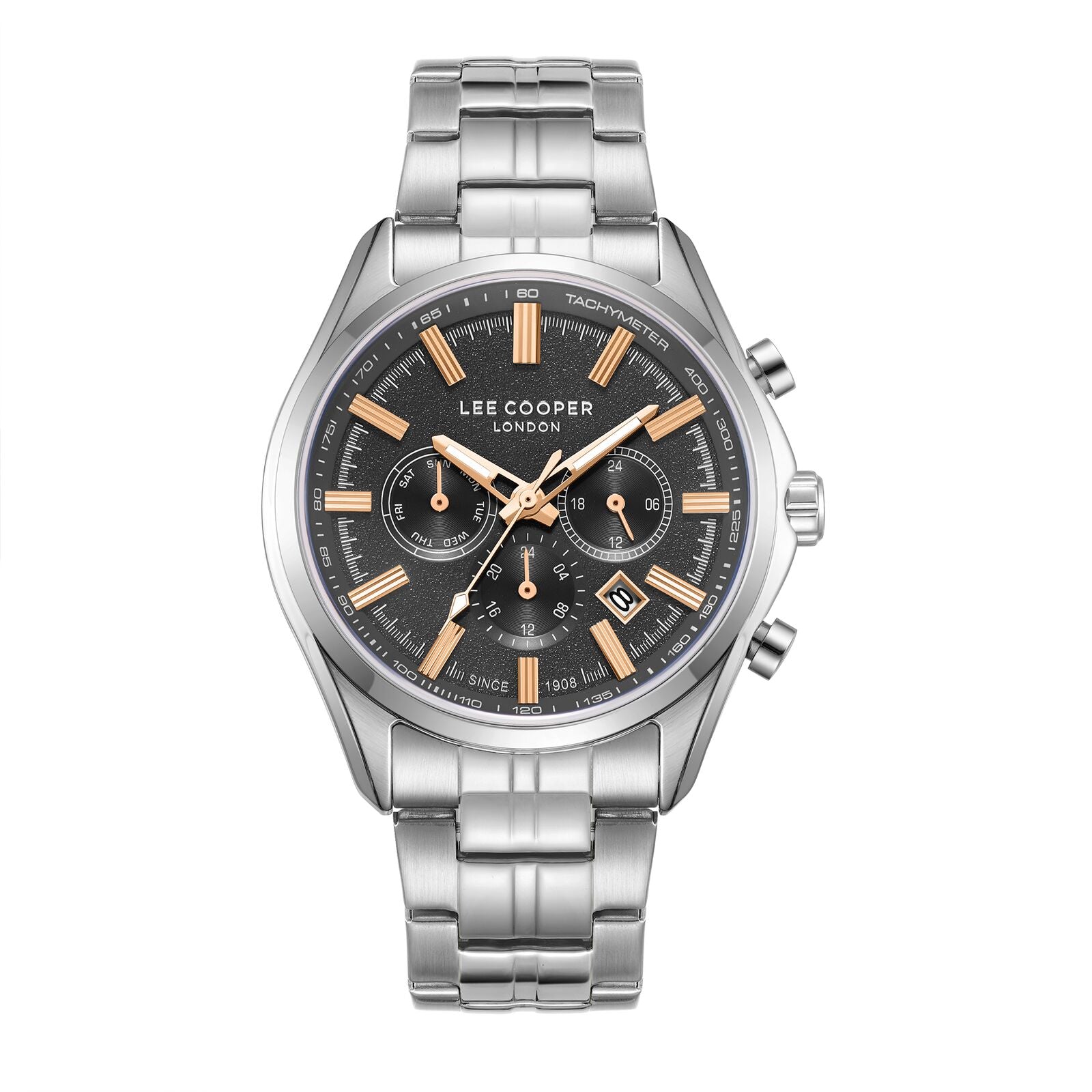 Lee Cooper Men's Multifunction Watch Analog Black Dial with Silver Stainless Steel Band, LC08199.360