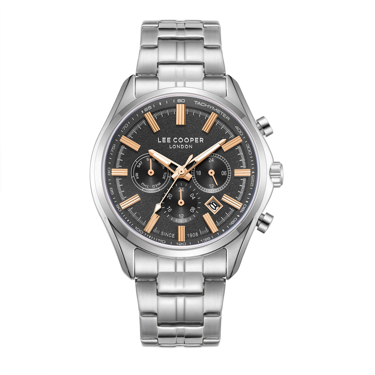 Lee Cooper Men's Multifunction Watch Analog Black Dial with Silver Stainless Steel Band, LC08199.360