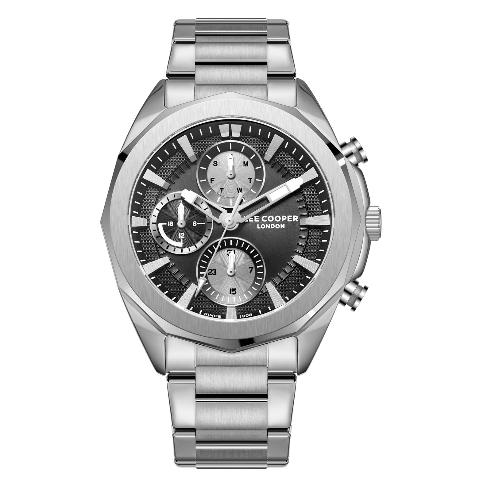 Lee Cooper Men's Watch Analog Black Dial with Silver Stainless Steel Band, LC08005.350