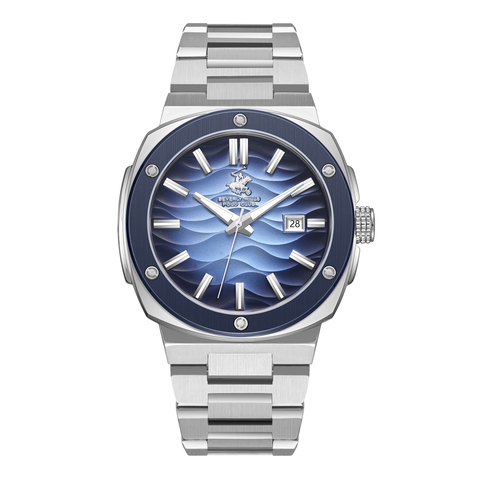 Beverly Hills Polo Club Men's Watch Analog Blue Dial With Silver Stainless Steel Band, BP3655X.303