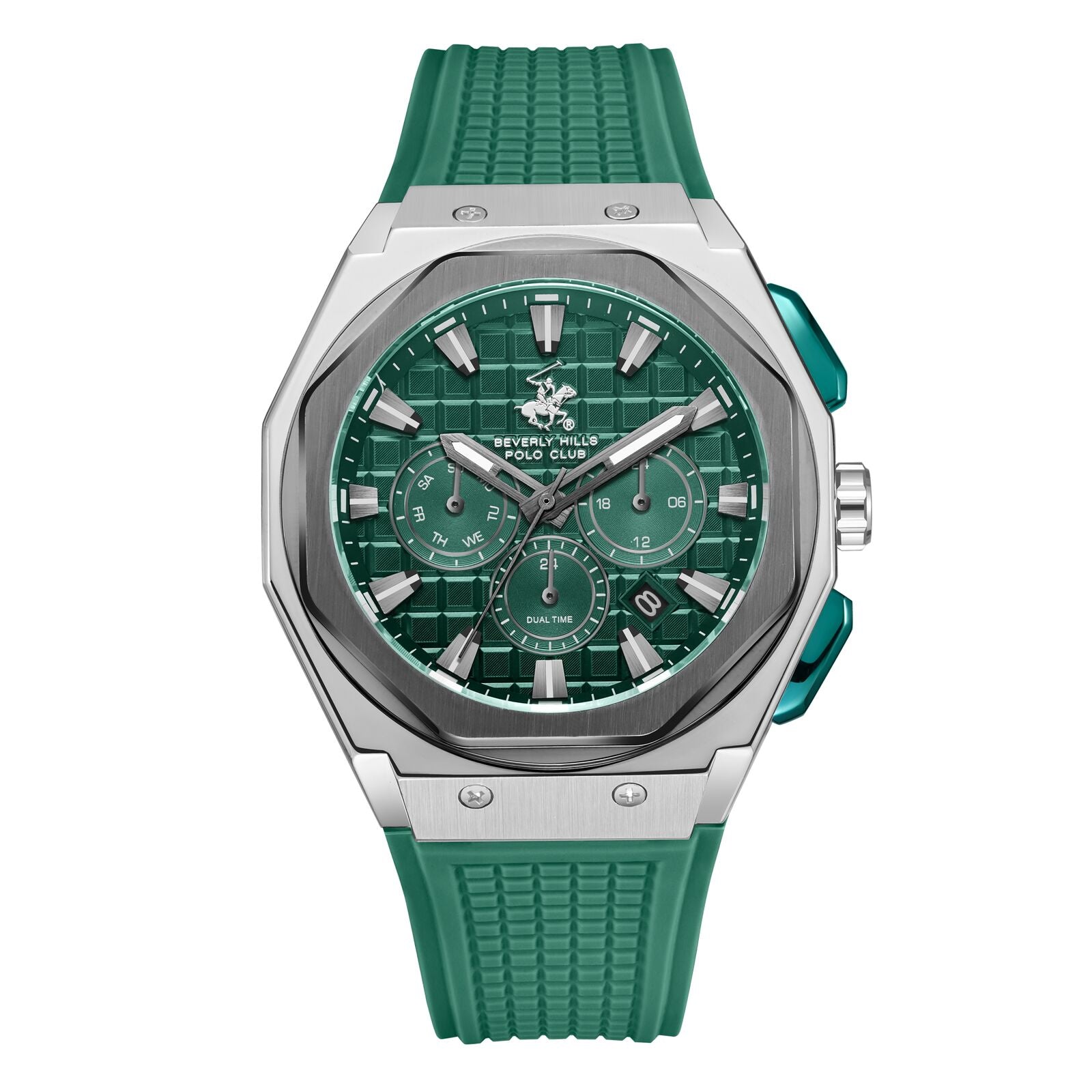 Beverly Hills Polo Club Men's Watch Analog Green Dial with Green Silicone Band, BP3718X.375