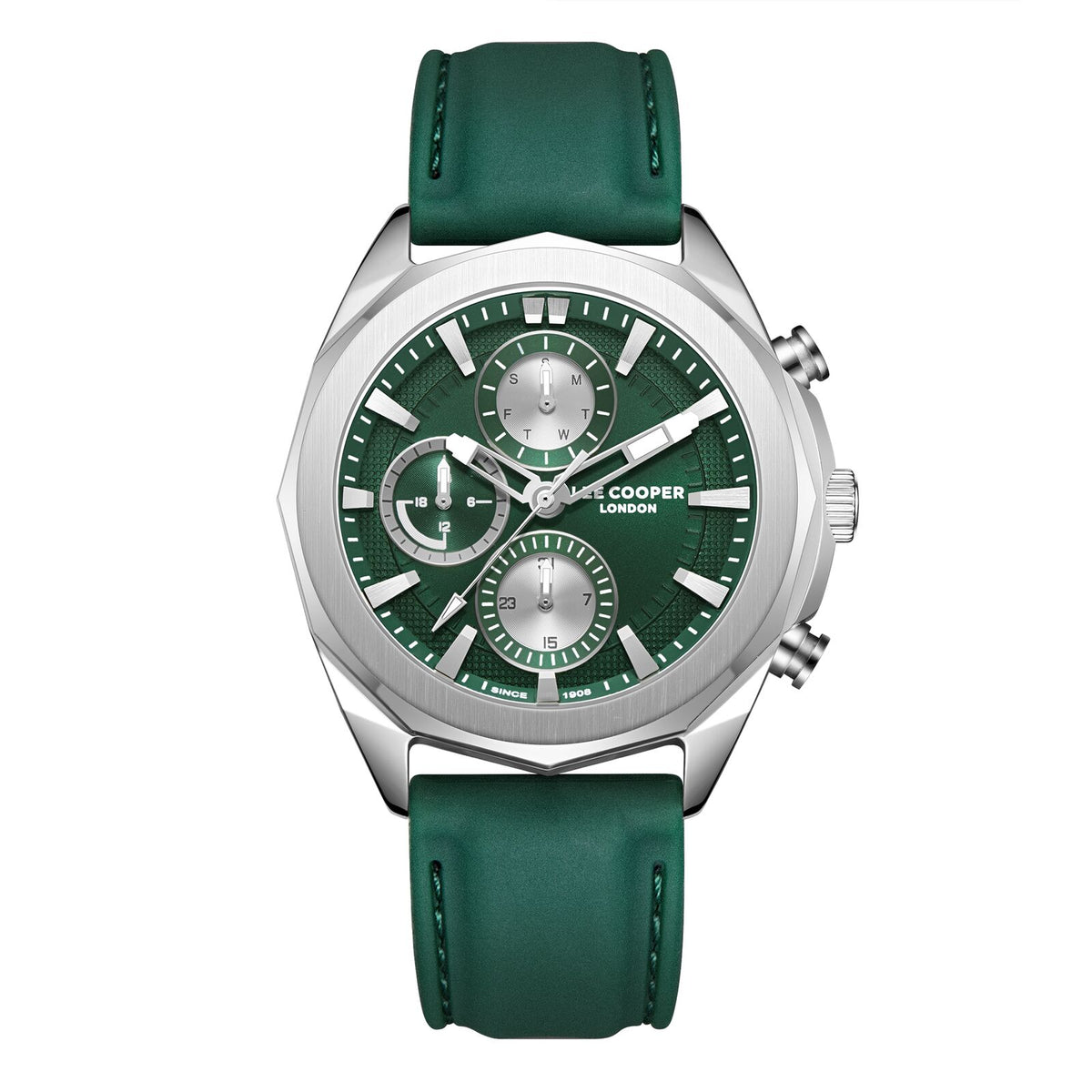 Lee Cooper Men's Watch Analog Green Dial with Green Leather Strap, LC07990.377