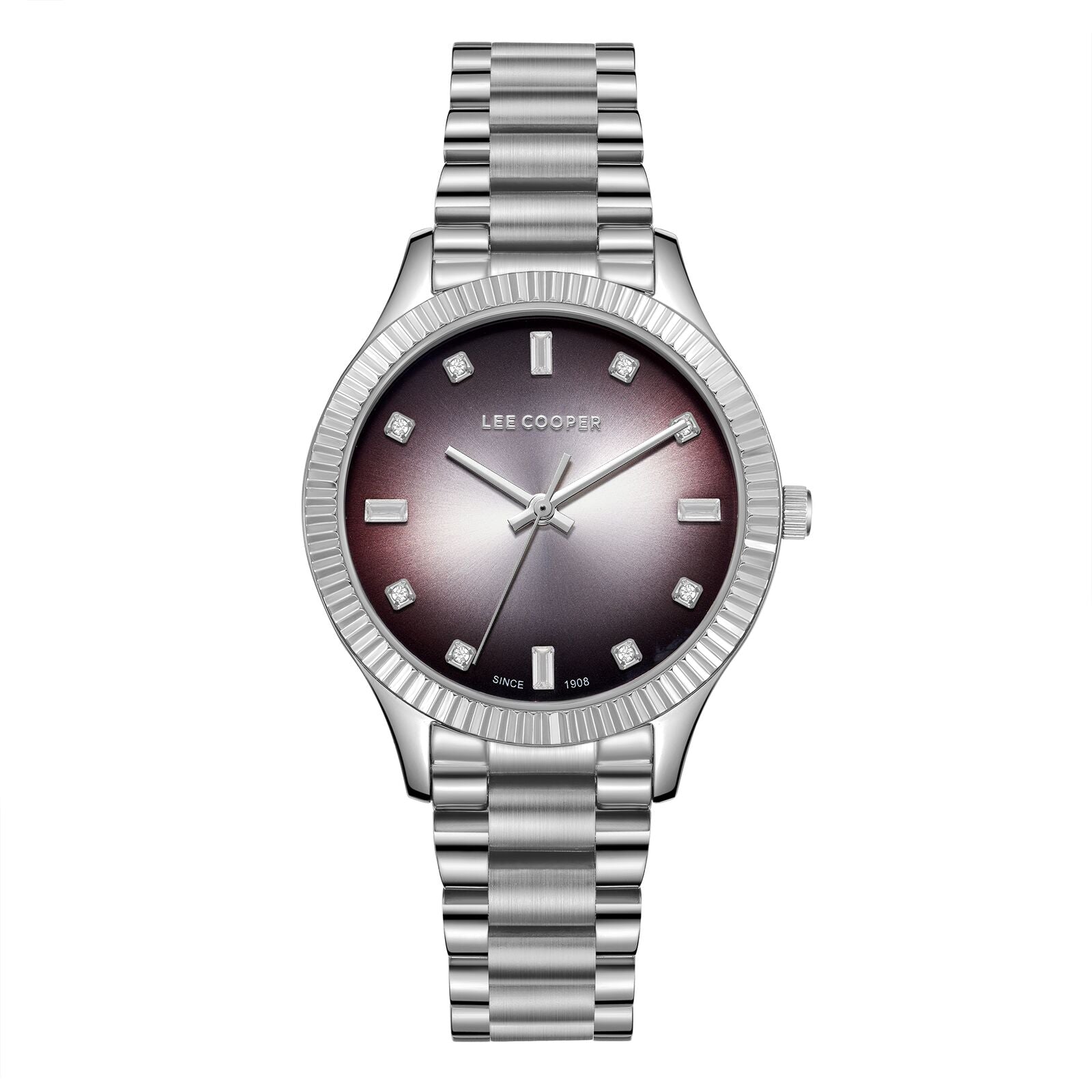 Lee Cooper Women's Watch Analog Violet Gradient Dial with Silver Stainless Steel Band, LC08079.350