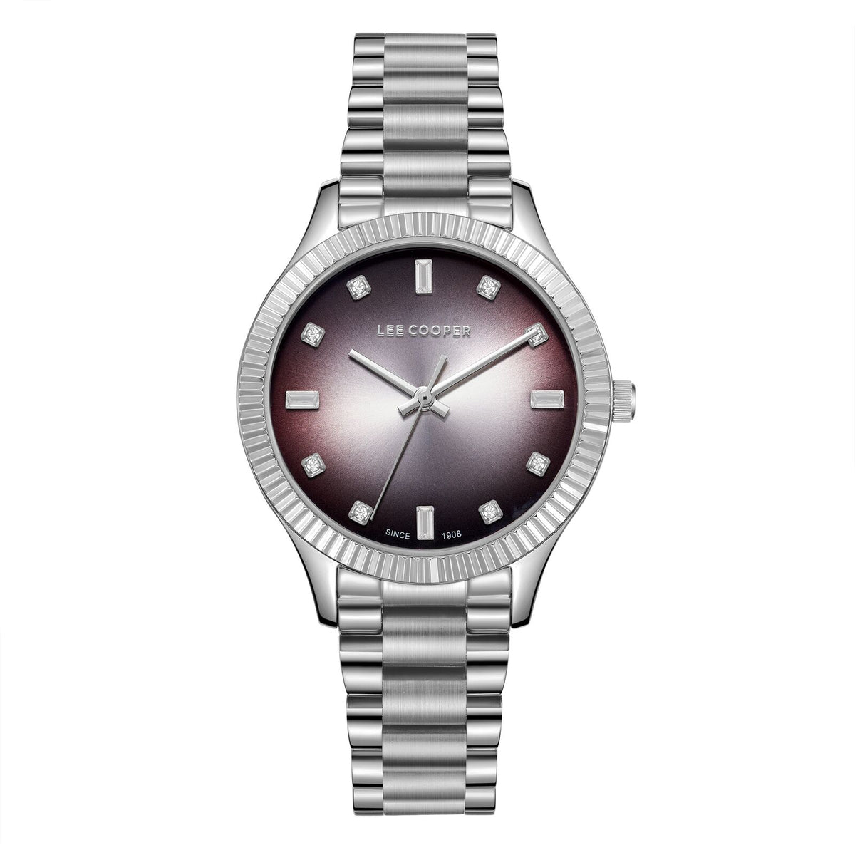 Lee Cooper Women's Watch Analog Violet Gradient Dial with Silver Stainless Steel Band, LC08079.350