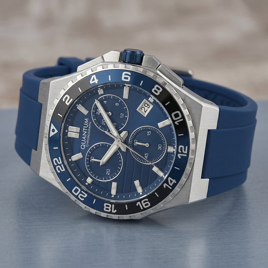 Quantum Men's Chronograph Watch Dark Blue Dial Dark Blue Silicone Band, PWG1147.390