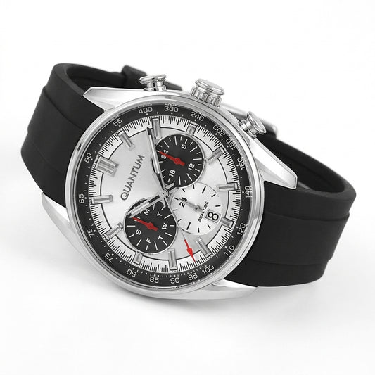 Quantum Men's Multifunction Watch Silver Dial Black Silicone Band, ADG1301.331