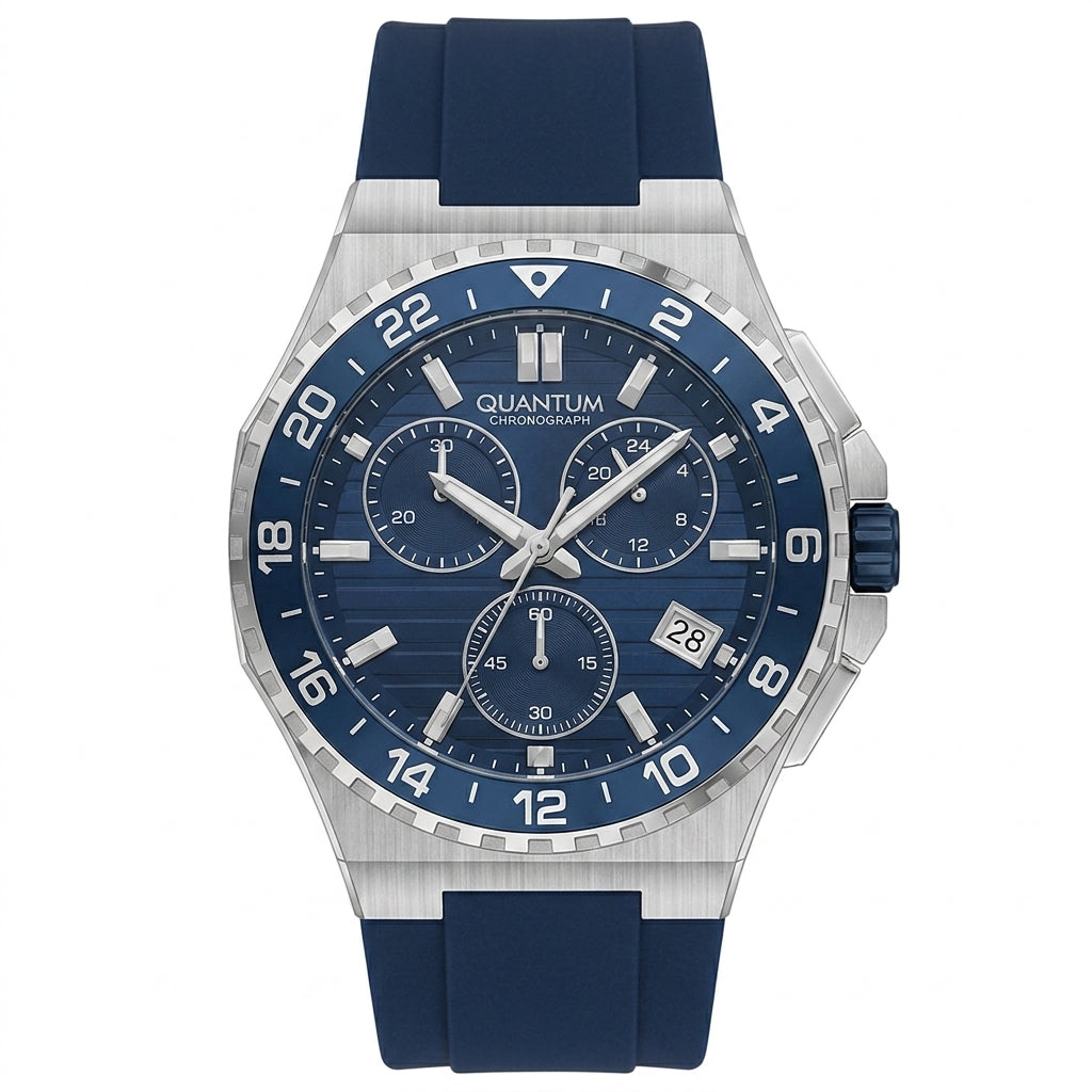 Quantum Men's Chronograph Watch Dark Blue Dial Dark Blue Silicone Band, PWG1147.390