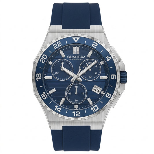 Quantum Men's Chronograph Watch Dark Blue Dial Dark Blue Silicone Band, PWG1147.390
