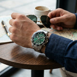 Quantum Men's Chronograph Watch Green Dial Silver Metal Band, HNG1150.090