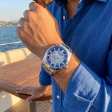 Quantum Men's Automatic Watch Dark Blue Dial Silver Metal Band, QMG1132.390