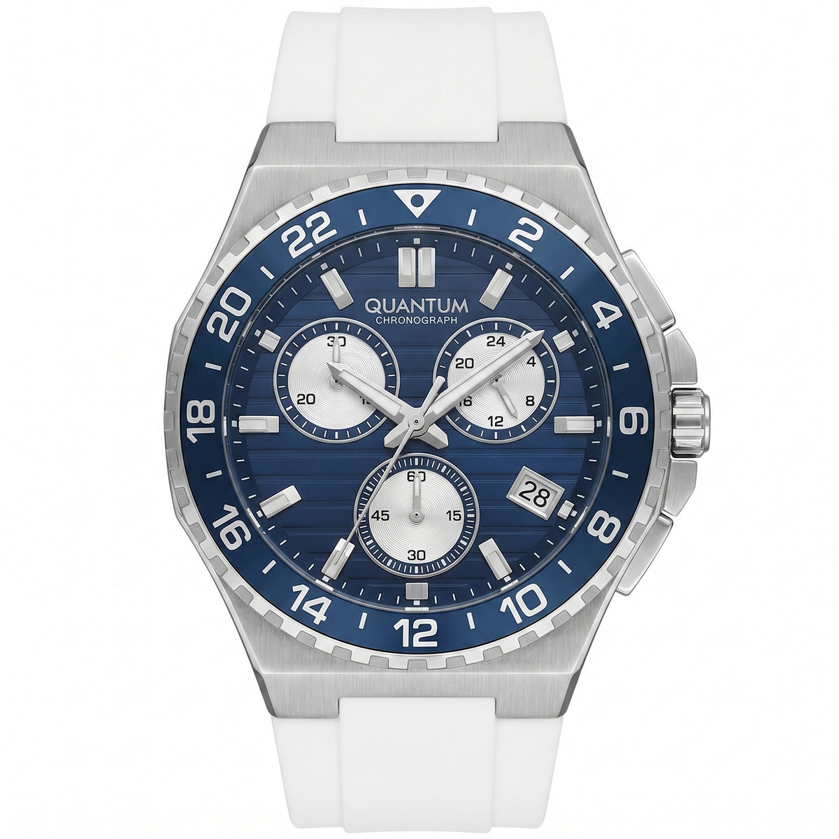 Quantum Men's Chronograph Watch Dark Blue Dial White Silicone Band, PWG1147.393