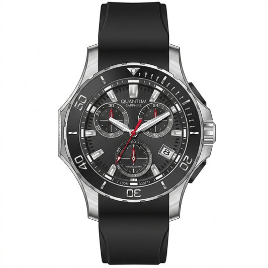 Quantum Men's Chronograph Watch Black Dial Black Silicone Band, HNG1282.351