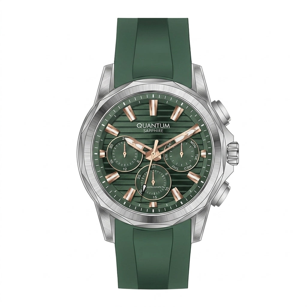 Quantum Men's Chronograph Watch Dark Green Dial Green Silicone Band, HNG1281.575
