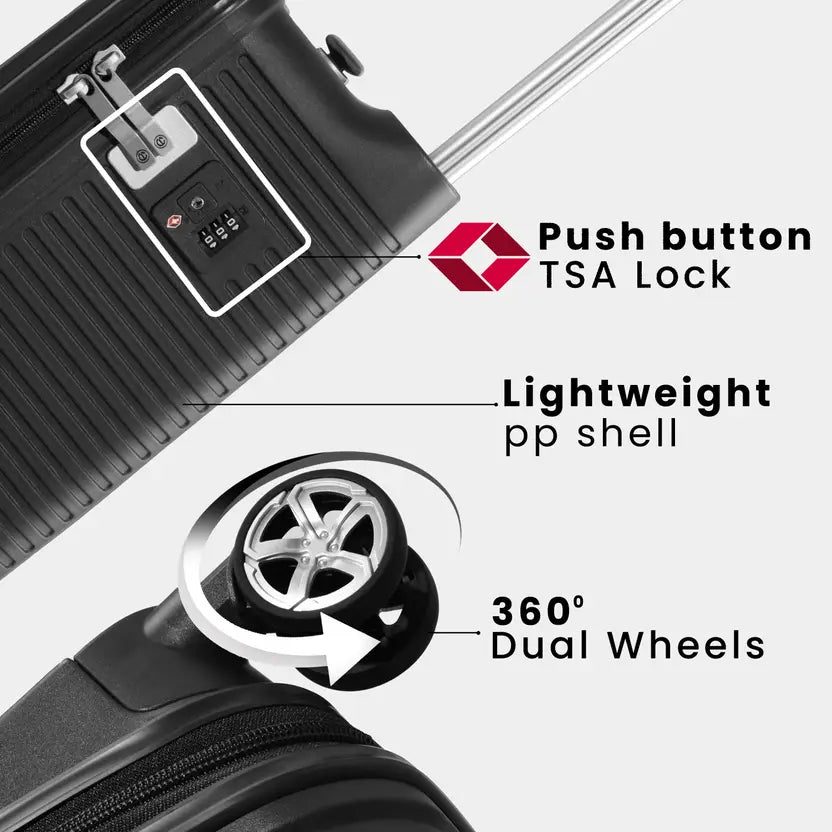 Carlton Globetrotter  67cm 360° 8 Wheel Hard Top Trolley-Black, GLOBETROTTERT67BLK