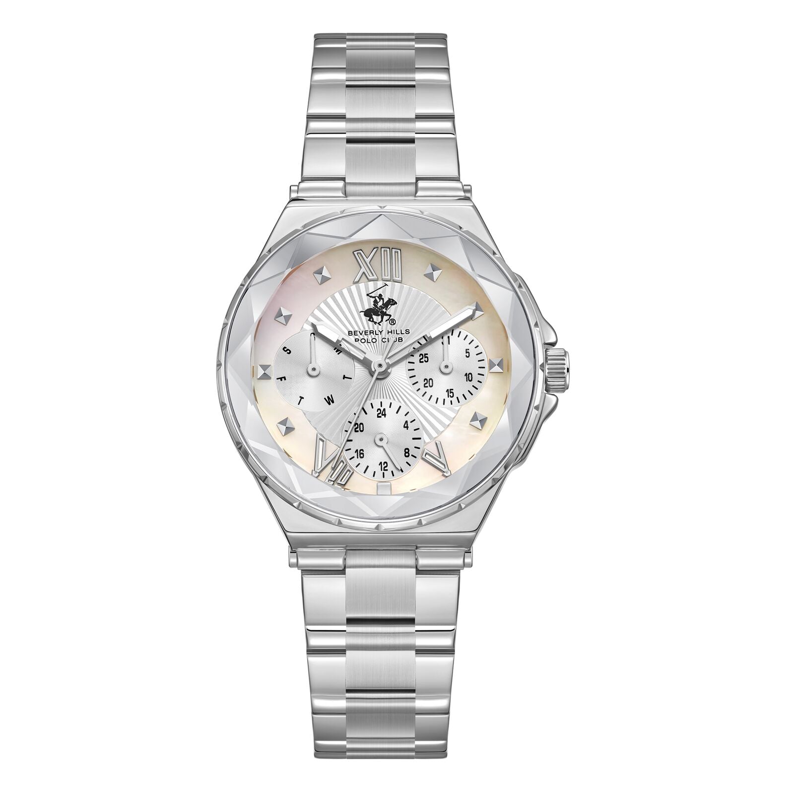Beverly Hills Polo Club Women's Watch Analog Mother of Pearl Dial with Silver Stainless Steel Band,  BP3762C.320
