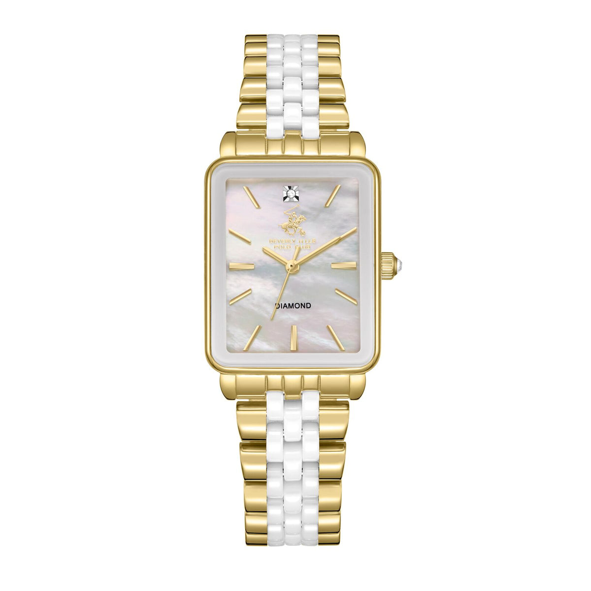 Beverly Hills Polo Club Women's Watch Analog Mother of Pearl Dial With Gold/White Stainless Steel Band, BP3645X.223