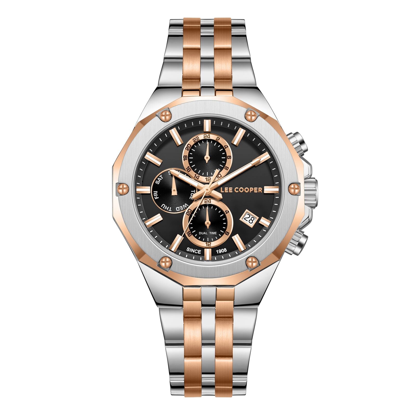Lee Cooper Men's Watch Analog Black Dial with Two-Toned Stainless Steel Band, LC08104.550
