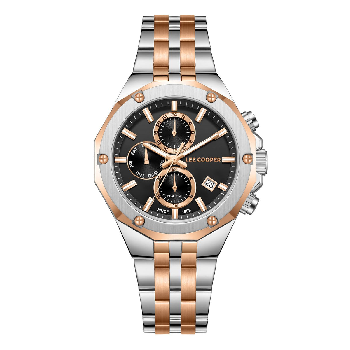Lee Cooper Men's Watch Analog Black Dial with Two-Toned Stainless Steel Band, LC08104.550