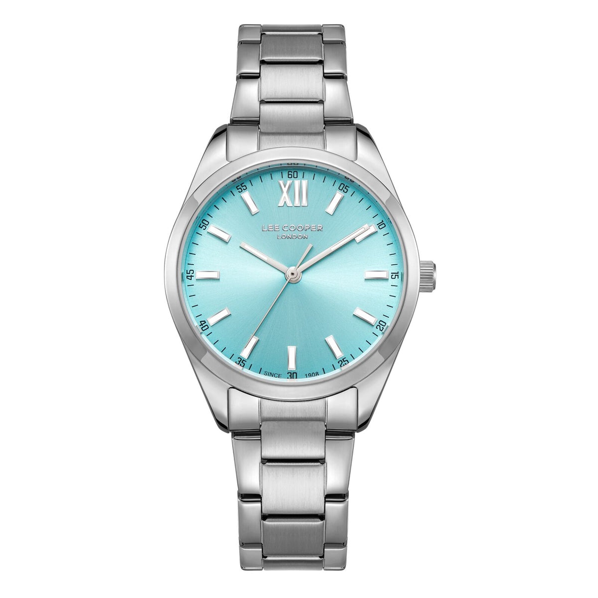 Lee Cooper Women's Watches Analog Tiffany Blue Dial with Silver Stainless Steel Band, LC08014.380