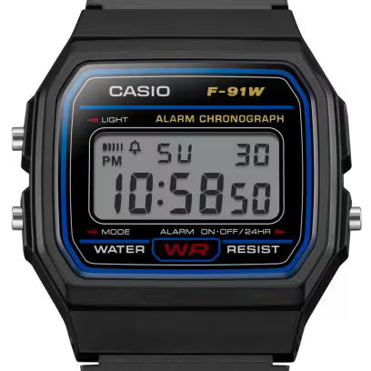 Casio Men's Watch Vintage Collection Digital, Black Dial Black Resin Strap, F-91W-1DG