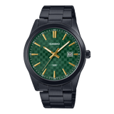 Casio, Men’s Watch Analog,Green Dial Black Stainless Steel Band, MTP-VD03B-3AUDF