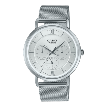 Casio men analog watch, silver dial with comfortable strap, model CS-MTP-B300M-7AVDF, Bahrain