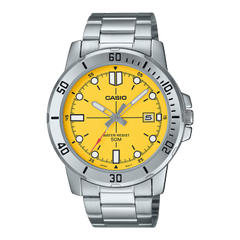 Casio Men's Watch Analog Yellow Dial With Silver Stainless Steel Band, MTP-VD01D-9EVUDF