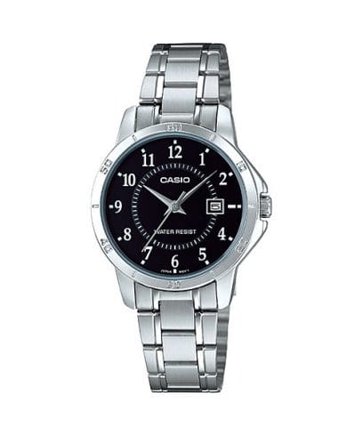 Casio, Womenâ€™s Watch Analog, Black Dial Silver Stainless Steel Band, LTP-V004D-1BUDF