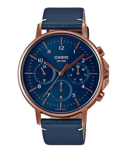 Casio,Men's Watch Analog, Blue Dial Blue Leather Band, MTP-E321RL-2AVD