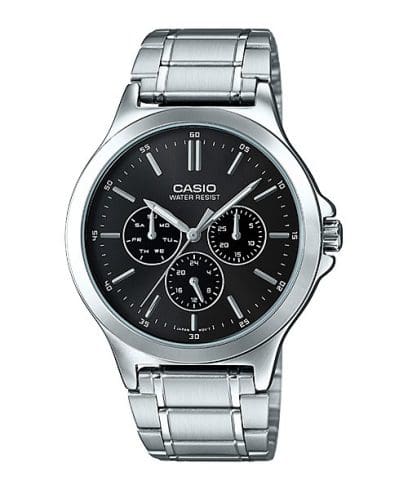 Casio, Men's Watch Analog, Black Dial Silver Stainless Steel Band, MTP-V300D-1AUDF