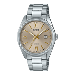 Casio Men's Watch Analog Beige Dial With Silver Stainless Steel Band, MTP-1302DD-9AVDF