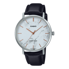 Casio Men's Watch Analog White Dial with Black Leather Strap, MTP-VT01LM-7AUDF