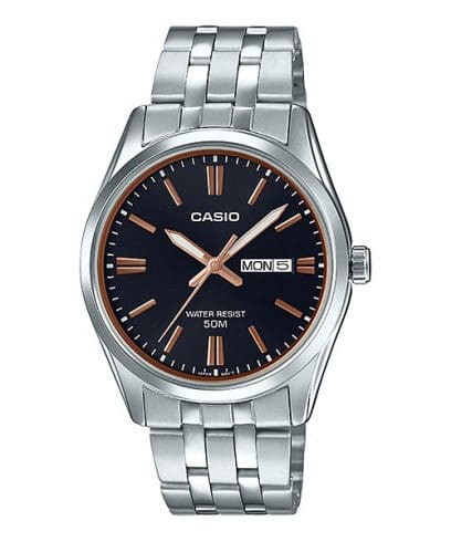 Casio Men's Watch Analog, Black Dial Silver Stainless Band, MTP-1335D-1A2VD