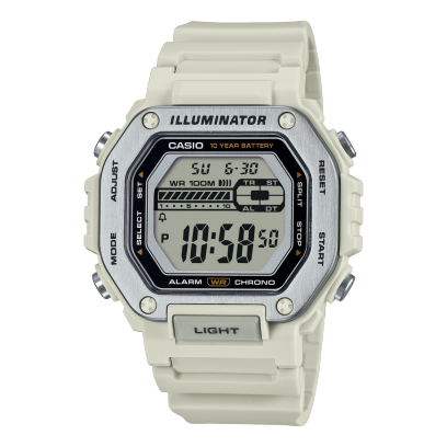 Casio men analog watch, silver dial with white resin band, model CS-MWD-110H-8AVDF, Bahrain