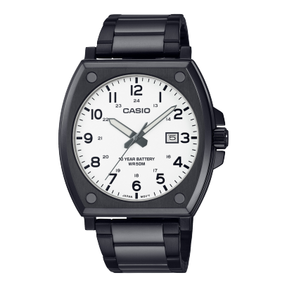 Casio, Men's Watch Analog,White Dial Black Stainless Steel Band, MTP-E715D-7AVDF