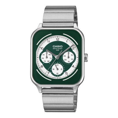 Casio men analog watch, green dial with stainless steel strap, model CS-MTP-M307D-3BVDF, Bahrain