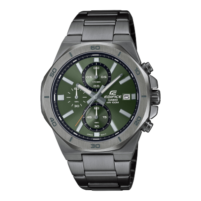 Edifice men analog watch, green dial with grey stainless steel band, model GS-EFV-640DC-3AVUDF, Bahrain