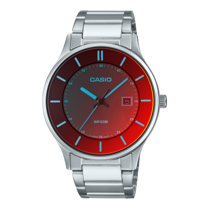 Casio,Men's Watch Analog,Red Dial Silver Stainless Steel  Band, MTP-E605D-1E