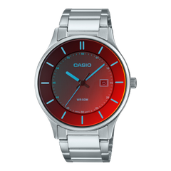 Casio,Men's Watch Analog,Red Dial Silver Stainless Steel  Band, MTP-E605D-1E