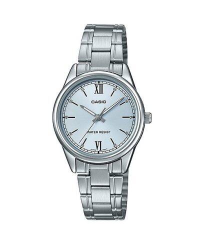 Casio, Womenâ€™s Watch Analog, Pale Blue Dial Silver Stainless Band, LTP-V005D-2B3UD
