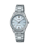 Casio, Womenâ€™s Watch Analog, Pale Blue Dial Silver Stainless Band, LTP-V005D-2B3UD